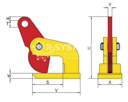 Захват горизонтальный Terrier 1 TDH (2 шт), г/п 1 т, лист 0-15 мм - дополнительное фото 1