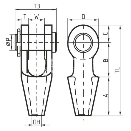 Открытый сокет с вилочным соединением OSS для троса 76-80 мм - дополнительное фото 1