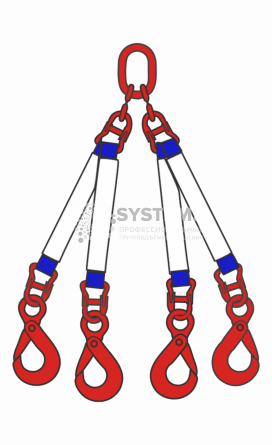 Строп текстильный четырехветвевой 4СТ 30 т, 4,5 м звено-крюк SK - основное фото